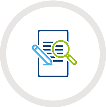 icon of pencil paper and magnifying glass